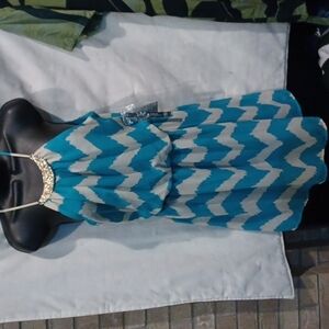 Buckle Torquoise & tan dress, racer back, elastic waist